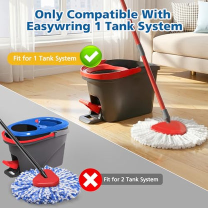 Spin Mop Replacement Head Spin Mop Refills Compatible with O Ceda EasyWring 1-Tank System, 2 Microfiber Spin Mop Head, 1 Triangle Mop Base Head and 4-Section Iron Mop Handle 30-58in for 1 Tank System - size: 1 tank-2 mop head+1 base+1 handle