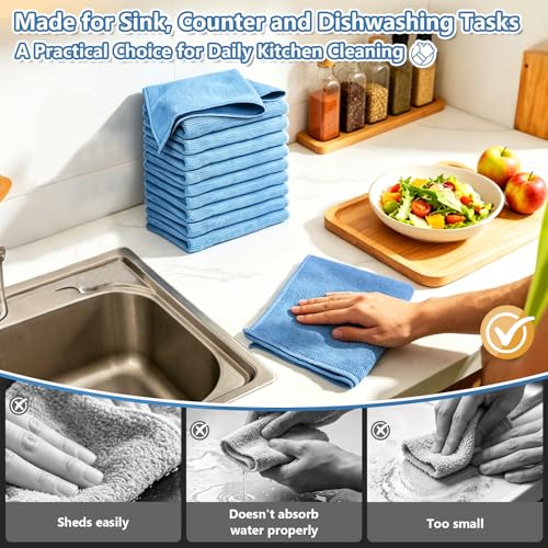 Kitchen Dish Cloths, 12 Pack, 10 x 10 Inches, Super Absorbent Microfiber Dish Towels, Soft Fast Drying Reusable Dish Rags for Washing Dishes, Countertops and Sink, Light Blue - color: Light Blue