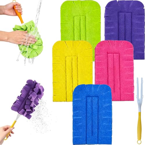 Reusable Chenille Microfiber Dust Duster, 2026 Upgrade Removable Washable Cloth Covers, 360° Electrostatic Duster Refills with Handle, Multi-Surface Dusting Mop for Efficient Home Cleaning (Set C) - color: Set C