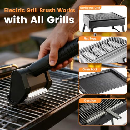 Electric Grill Brush, Electric Grill Cleaner Brush for Outdoor Grill, Cordless Rechargeable BBQ Grill Cleaning Brush, 450 RPM Power Barbecue Grill Brush, Motorized Grill Brush with Built-in LED Light