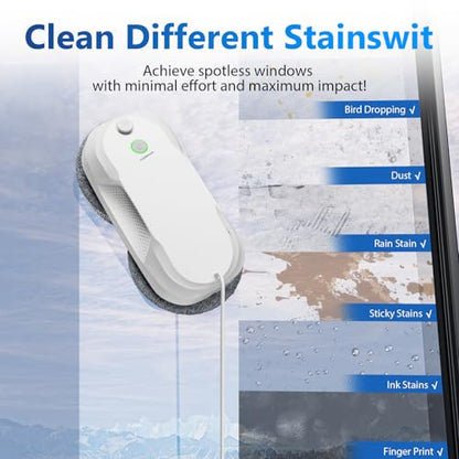 Tosima W5 Window Cleaning Robot, 6400Pa Max Adaptive Suction, Auto-Spray Smart Window Cleaner with Triple Safety System, Intelligent Navigation, Remote Control, for All Smooth Surfaces, White - color: White