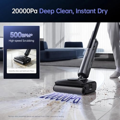 JONR H2 Cordless Wet-Dry Vacuum Cleaner and Mop for Hard Floors, Innovative Odor Free Design, 180°Lie-Flat Cleaning, Auto Self-Cleaning, Powerful Stick Vacuum Cordless for Pet Hair