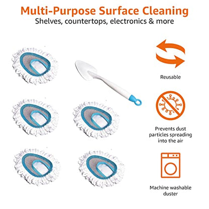 Amazon Basics Duster, 5-Pack, Blue&white, Microfiber, Oblong Shape, Machine Washable