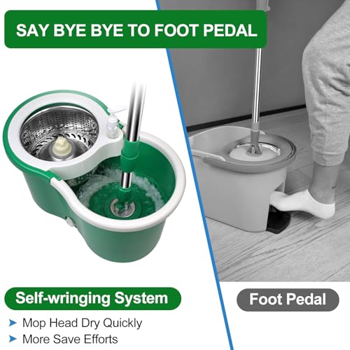 Spin Mop and Bucket with Wringer Set, 360° Rotating Head Mop Bucket System with 3 Microfiber Mop Refills Wet and Dry Suitable for Office and Home Use, Green (Green) - color: Green