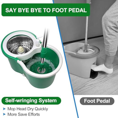 Spin Mop and Bucket with Wringer Set, 360° Rotating Head Mop Bucket System with 3 Microfiber Mop Refills Wet and Dry Suitable for Office and Home Use, Green (Green) - color: Green