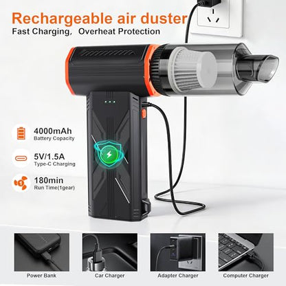 F32MAX Compressed Air Duster-150,000RPM Super Power Electric Air Duster and Vacuum Cleaner & Bag Vacuum Sealer 3-in-1，for PC Keyboard Cleaning, Car Interior Cleaning.