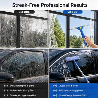 Window Cleaning Kit with Extension Pole,Professional Window Washing Kit with Bucket, 79" Window Squeegee with Microfiber Scrubber Scraper,Window Cleaner Tool for Commercial, Home,Outdoor