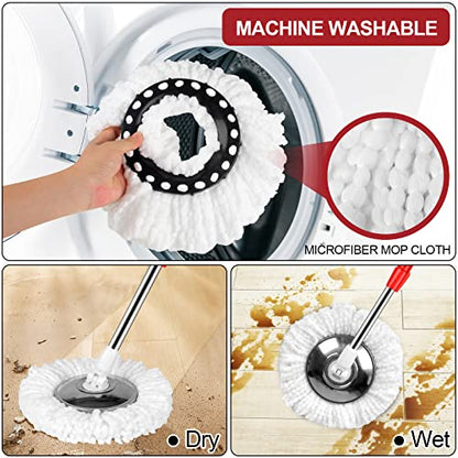 Spin Mop Replacement Head for 360 Spin Mop Bucket with Wringer Set Systems, Microfiber Spin Mop Refills，Easy Cleaning Round Shape Standard Size (4)