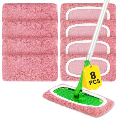 8Pcs Pink Reusable Mop Pads,Microfiber Mop Pads Compatible with Swiffer Sweeper, Dry Sweeping Cloths & Washable Wet Pads Refill for Floor - color: Pink-8 Pack