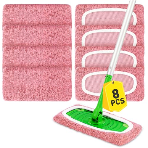 8Pcs Pink Reusable Mop Pads,Microfiber Mop Pads Compatible with Swiffer Sweeper, Dry Sweeping Cloths & Washable Wet Pads Refill for Floor - color: Pink-8 Pack