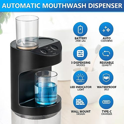 ZOFGENOW Automatic Mouthwash Dispenser for Bathroom,Bathroom Accessories 19.4 Fl Oz Dispensers with Magnetic Cups,Wall Mounted Dispenser,Suitable for All Age Groups,Black - color: Black