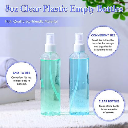 Eccliy 64 Pcs 8 oz Spray Bottles Fine Mist Cleaning Bottles Clear Empty Plastic Travel Sprayer Refillable Sprayer with Cap for Cleaning Solutions Oils Travel Perfumes(White) - color: White