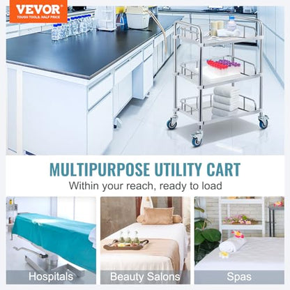 VEVOR Lab Rolling Cart, 3-Shelf Stainless Steel Rolling Cart, Lab Serving Cart with Swivel Casters, Dental Utility Cart for Clinic, Lab, Hospital, Salon, 26.38"x15.55"x34.13" - size: 3-tier shelves