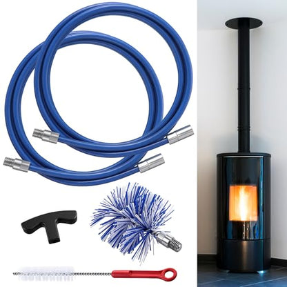 Dreyoo Pellet Stove Cleaning Brush Kit, 20 FT Flexible Steel Rod with 4" Brush Head, T Handle, Multi Purpose Flue Detail Cleaner, Nylon Stove Flue Pipe Kit for Pellet Furnace Exhaust Pipes - size: 20FT with 4" Brush Head