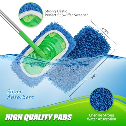 Set of 4 Reusable Microfiber Mop Pads Compatible with Swiffer Sweeper, Dry Sweeping Cloths, Washable Wet Mopping Cloth Refills for Floor Cleaning (Mop is Not Included) (4 Pack, Blue) - color: Blue