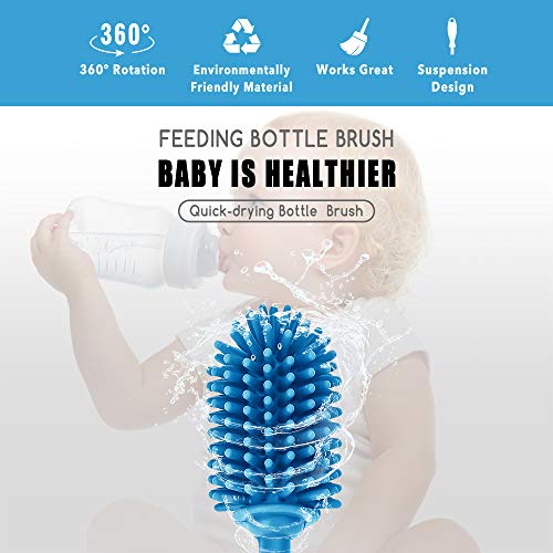 Silicone Bottle Cleaning Brush with Long Handle, Water Bottle Cleaner for Baby Bottles, Hydro Flask, Sports Bottle, Vase, Glassware, Perfect for Smaller Diameter Bottle Openings (Qty 1) - color: Blue