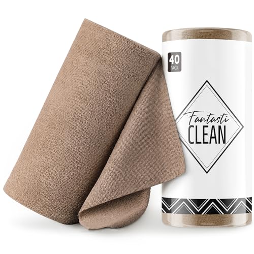 Fantasticlean Microfiber Cleaning Cloth Roll -40 Pack, Tear Away Microfiber Towels, 12" x 12", Reusable, Washable, Scratch Free, Ultra Absorbent for All-Around Cleaning Supplies (TAN) - color: Tan, size: 40 pack