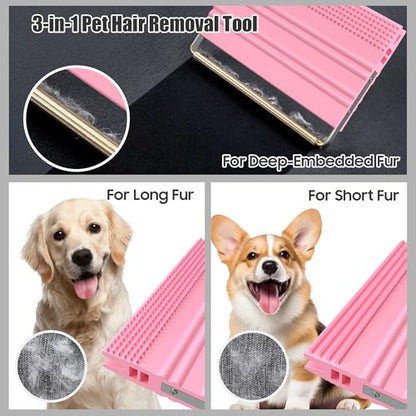 Mini Pet Hair Remover – 2025 Reusable Carpet Rake & Fur Scraper for Furniture, Car Interior, Hair Remover Brush for Bed, Couch, Home Surfaces Pink - color: Pink