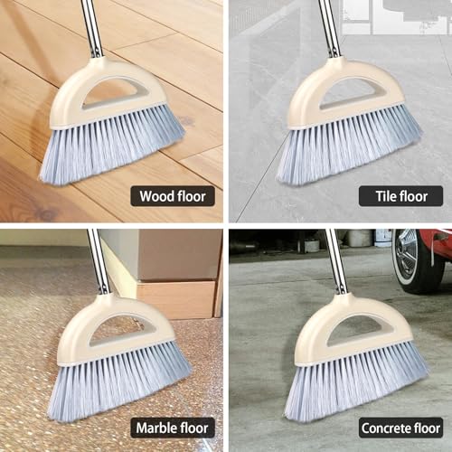 Angle Broom for Hardwood Floors - Soft Bristled Indoor & Kitchen Broom (Light Pink)