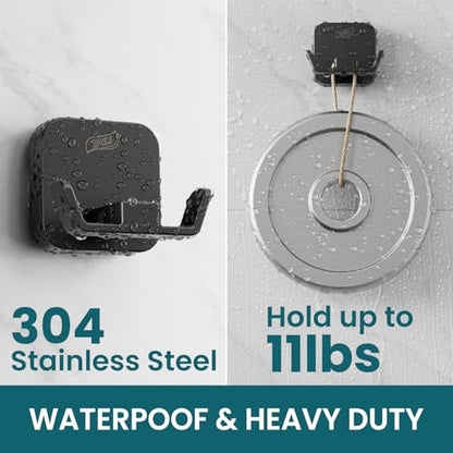TAILI Patented Strong Suction Cup Hook, 304 Stainless Steel Bathroom Suction Cup Holder for Towel, Loofah, Bathrobe, Damage-Free Hanging Shower Wall Hook, Double-Hook Widening Design, 2 Pack, Black - color: Wide Double-Hook, Black