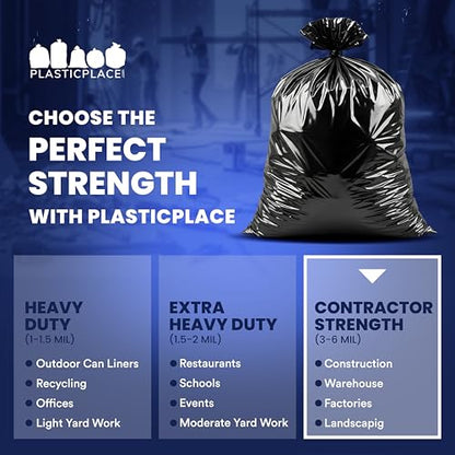 Plasticplace Contractor Trash Bags 40-45 Gallon │ 3.0 Mil │ Black Heavy Duty Garbage Bag │ 40” x 48” (50 Count)
