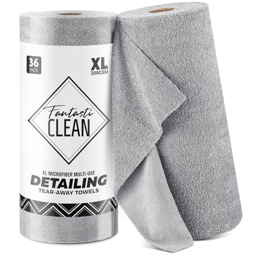 Fantasticlean Thick & Large Microfiber Cleaning Cloth Roll, 16'' by 16''- 36 Sheets, Premium Detailing Towels, Ultra Absorbent, Lint-Free Reusable Wipes for All-Around Cleaning (Glossy Grey) - color: Grey, size: 16'' x 16''