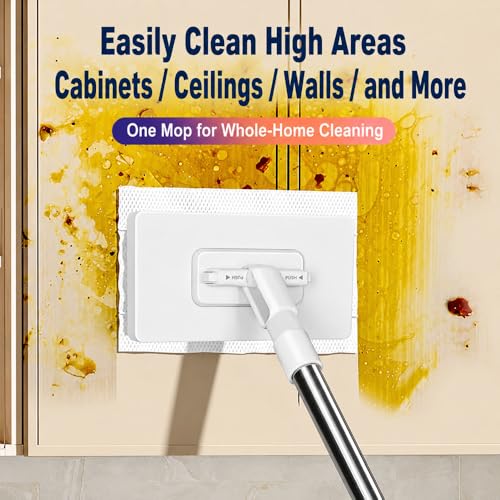Planvisi Mop with 10 Reusable Cloths, 37-Inch Long Handle, Cloth Changing Dust Cleaner with Locking Head, No-Touch Clip Design for Face Towels, Old Clothes, Floors, Walls, Cabinets and Gaps