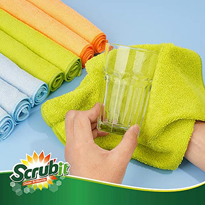 SCRUBIT Microfiber Cleaning Cloth - 8PK- Super Soft Cloths for Kitchen, Car, Windows - 12x14 in. Lint Free Towels