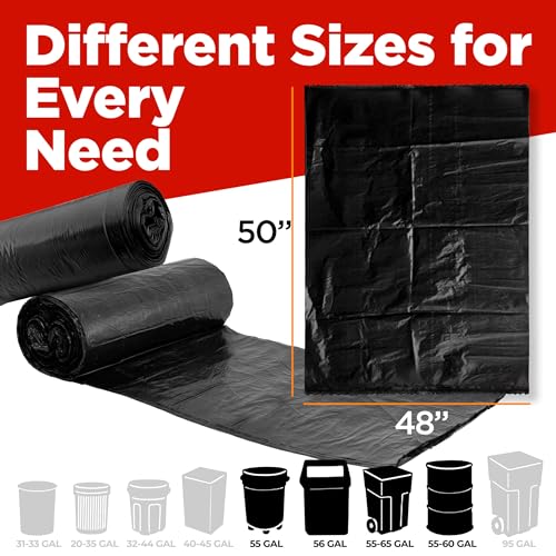 ToughBag 65 Gallon Trash Bags (120 Count) – 50x48" Large Black Garbage Can Liners – Made in USA