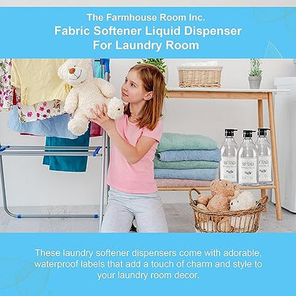 The Farmhouse Room Inc. Fabric Softener Liquid Dispenser - Softener Container for Laundry Room Organization - BPA Free & PET Plastic 1/2 Gallon Pump Bottle Dispenser - w/Waterproof Labels 64oz - style: Softener Bottle