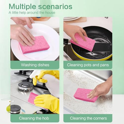 Large Cellulose Sponges, Kitchen Sponge for Dish, Thick Heavy Duty Scrub Pads, Non-Scratch Scrubber for Household/Cookware/Bathroom/Office/Boat 5.5" x 3" x 1" (7 Pack) Pink - color: Pink