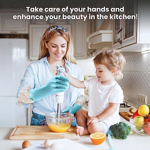 KAQ Dishwashing Cleaning Gloves 3 Pairs-Reusable Cotton Liner Rubber Gloves Long cuff 19.5" Non-Slip Kitchen Gardening Gloves