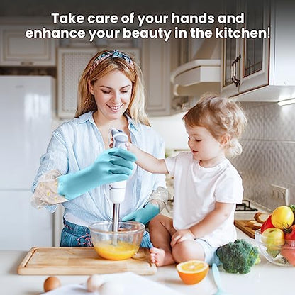 KAQ Dishwashing Cleaning Gloves 3 Pairs-Reusable Cotton Liner Rubber Gloves Long cuff 19.5" Non-Slip Kitchen Gardening Gloves