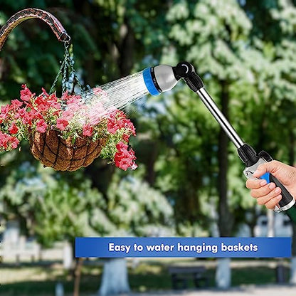 RESTMO Metal Watering Wand, Heavy Duty Garden Hose Wand with 180° Swivel Ratcheting Head, 16'' Hose Nozzle Sprayer with 7 Spray Patterns and Flow Control, for Water Hanging Baskets and Shrubs, Blue - color: Blue