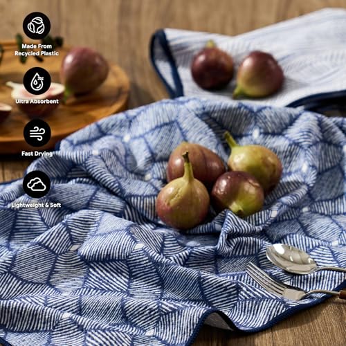RECYCO Waffle Kitchen Towel Set of 2 - Quick Dry Microfiber Sustainable Dish Towels - Ultra Absorbent Reusable Cleaning Tea Towels - Lightweight Hand Towels,16”x 28”, Indigo Harmony - color: Indigo Harmony