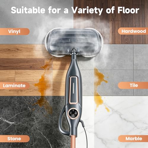 DEVOAC VM6 Scrubbing Steam Mop with Rotating Mop Pads, 10 in 1 Steam Mop, Lightweight Spin Mop & 3 Steam Modes for Hard Floor Laminate Marble Floors (Dark) - color: Dark