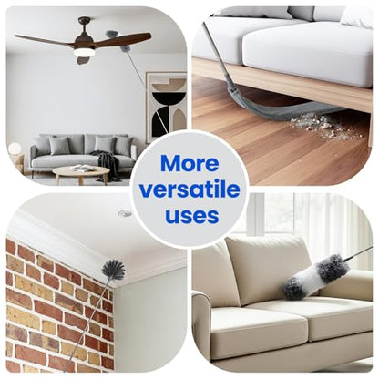 Extra-Long Dusters Kits with Extension Pole, 5 in 1 Cleaning Tools with Extendable Long Handle, Cobweb Duster, Microfiber Dusting Clothes for Gap, High Ceilings and Fans, Blinds, Cars and Furniture