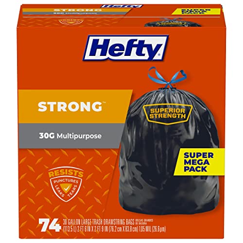 Hefty Strong Large Trash Bags, Black, 30 Gallon, 74 Count - size: 74 Count (Pack of 1)