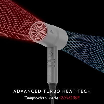 AINA Hair Dryer with Diffuser, Comb | Blow Dryer for Women Compact Travel Professional Ionic Blow Dry | Cold Shot Button 110V/ALCI (Ash Grey) - color: Ash Grey, size: 4 Piece