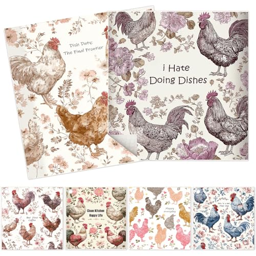 6 Pack Swedish Dishcloths for Kitchen - Reusable Washable Cellulose Cleaning Cloths, Absorbent Quick Dry No Odor Biodegradable Sponge Wipes, Decorative Tea Towels (Vintage Floral Chicken) - color: 6pcs - Vintage Floral Chicken