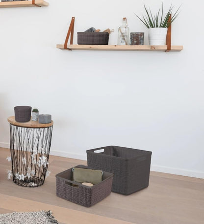 Large Gray Plastic Decorative Storage Basket, 14 in x 11 in x 9 in