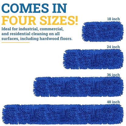 KLEEN HANDLER 24 Inch Microfiber Dust Mop, Medium Washable Commercial, Sweeper, Janitorial Head Replacement, Push Mop Broom, Blue - color: Blue - 24 Inch, size: 1 Pack