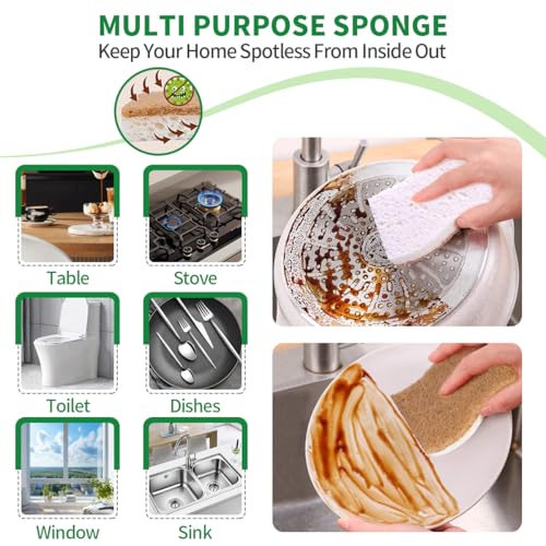 Sponges Kitchen Natural Dish Sponge Plant-Based Biodegradable Compostable Cellulose with Coconut Scrubber Sponge Non Scratch Eco Friendly Kitchen sponges for Kitchen Dishes（Pack of 16） - size: Pack of 16