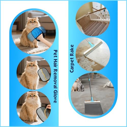 Carpet Rake for Pet Hair Removal, 54" Adjustable Long Handle 3 in 1 Carpet Rake & Pet Hair Removal Gloves for Cat Dog Fur Remover for Carpets, Rugs, Mats and Furniture(with 2 Hooks) - size: Carpet Rake & Hair Removal Gloves