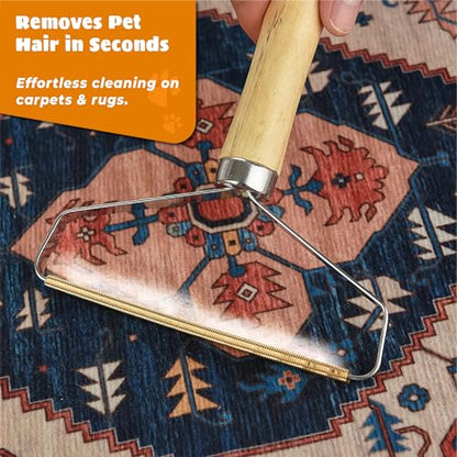 Pet Hair Remover - Multi Fabric Edge Carpet Rake Scraper with Rust-Resistant Copper Blade - Cat and Dog Hair Remover for Couch, Rugs, Car & Furniture (1)