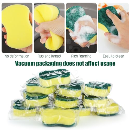 Tanlade 90 Pcs Individually Wrapped Sponges Kitchen Bulk Non Scratch Scouring Sponges for Dishes Household Cleaning Travel Apartments Hotel Car (Yellow Green) - color: Yellow Green
