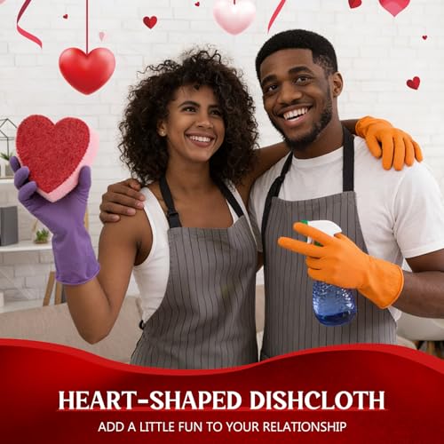 Breling 6 Pcs Heart Shaped Scrub Sponges Valentine Gifts Dual-Sided Kitchen Sponge Heart Kitchen Scrubber for Washing Dishes Pots Pans Household Bathroom Cleaning(Red)