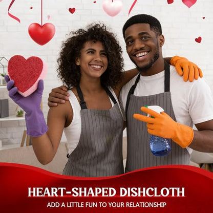 Breling 6 Pcs Heart Shaped Scrub Sponges Valentine Gifts Dual-Sided Kitchen Sponge Heart Kitchen Scrubber for Washing Dishes Pots Pans Household Bathroom Cleaning(Red)
