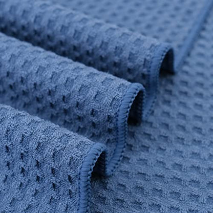 POLYTE Ultra Premium Microfiber Kitchen Dish Hand Towel Waffle Weave, 8 Pack (16x28 in, Blue) - color: Blue, size: 16x28 in