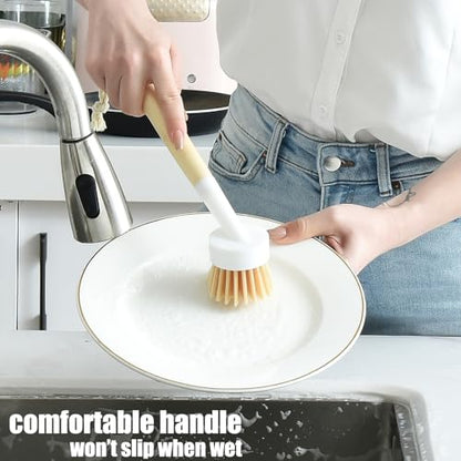 ALINK Dish Brush with Handle and 3 Replacement Heads, Pot and Pan Cleaning Scrub Brush for Kitchen, Sink, Stove, Cast Iron Scrubber